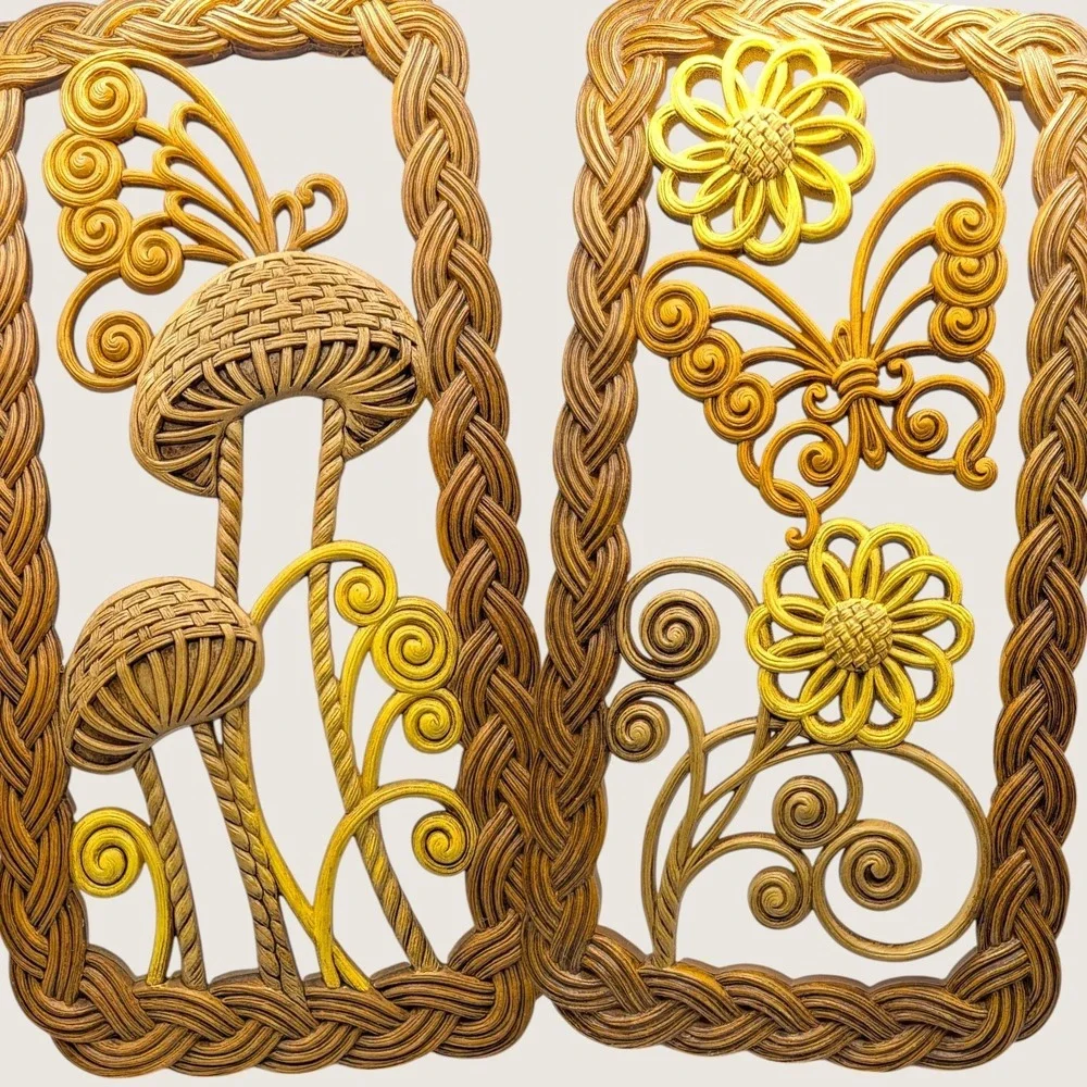 Vtg Mushroom Butterfly Wall Plaques Burwood 70s Plastic Butterfly Flowers #2459